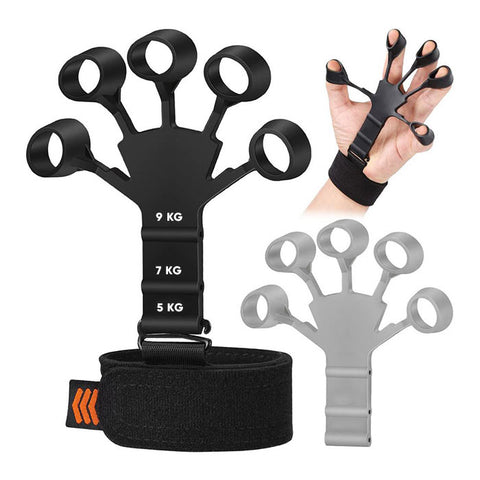 Set 2 Flexori Degete, Curea Sustinere Velcro, 6 Niveluri de Dificultate, Antrenament Maini, Degete, Antebrat, Recuperare Fizica, Flexibile, Negru/Gri