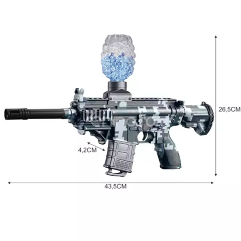 Pistol cu Bile Gel Pentru Copii - Design Realist, Reincarcabila, 8000 Bile, Suport Umar, Ochelari de Protectie, 43 cm, Army