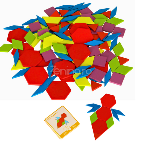 Puzzle Mozaic cu 130 Piese, Cartonase Animalute, Dezvoltarea Imaginatiei, Culori Vii, Sistem Montessori, din Lemn, Varsta 3+