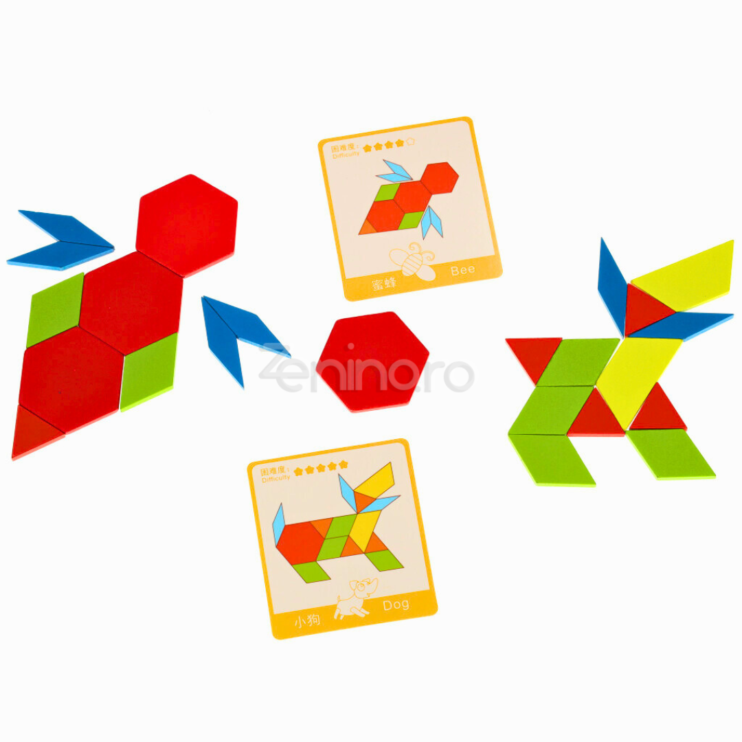 Puzzle Mozaic cu 130 Piese, Cartonase Animalute, Dezvoltarea Imaginatiei, Culori Vii, Sistem Montessori, din Lemn, Varsta 3+