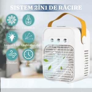 Mini Ventilator Portabil, Functie de Umidificare, 3 Moduri, Functionare 2h, 7W, Rezervor 200ml, Incarcare USB, Crem