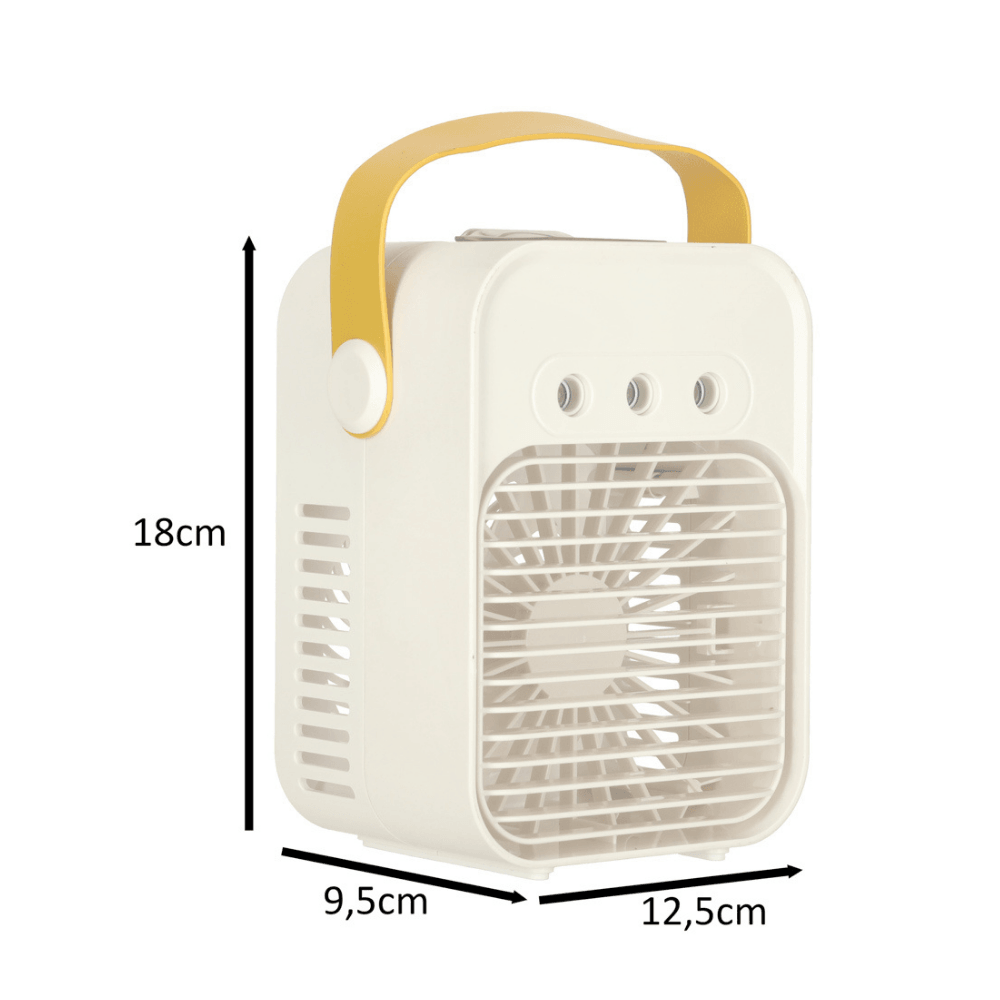 Mini Ventilator Portabil, Functie de Umidificare, 3 Moduri, Functionare 2h, 7W, Rezervor 200ml, Incarcare USB, Crem