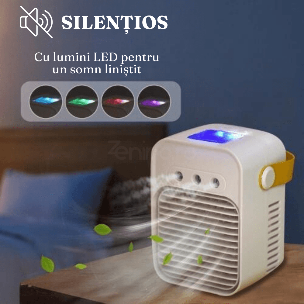 Mini Ventilator Portabil, Functie de Umidificare, 3 Moduri, Functionare 2h, 7W, Rezervor 200ml, Incarcare USB, Crem