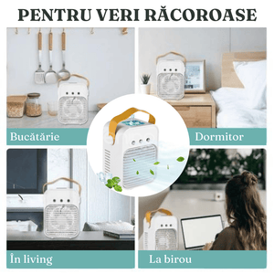 Mini Ventilator Portabil, Functie de Umidificare, 3 Moduri, Functionare 2h, 7W, Rezervor 200ml, Incarcare USB, Crem