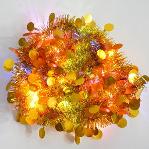 Коледна лъскава украса, с LED светлини, кръгъл мотив, 2 м x 5 см, синя, сребриста, златна