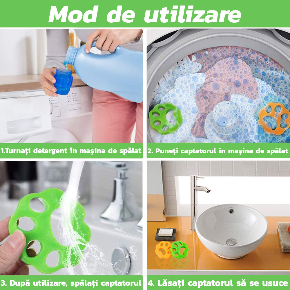 Set of 2 Lint and Hair Catchers, for Washing Machine, Multifunctional, for Any Textile Material, Paw Shape, Multicolor