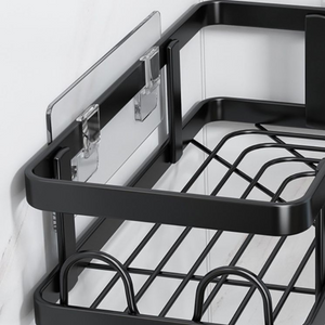 Set of 5 Storage Shelves, Corner Shelves, Organization, Fixing with Adhesive Tape, Bathroom/Kitchen, Metallic