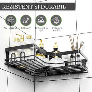 Set of 5 Storage Shelves, Corner Shelves, Organization, Fixing with Adhesive Tape, Bathroom/Kitchen, Metallic