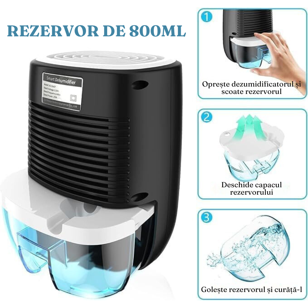 Dezumidificator Electric, Anti-Mucegai, 330ml/zi, Silentios, Rezervor 0,8L, Putere 22W