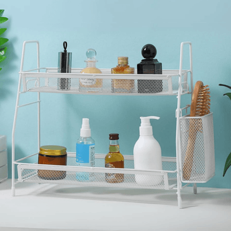 2-Tier Shelf, Cutlery Holder, Easy to Assemble, Metal, 36x32x17cm, Black, White