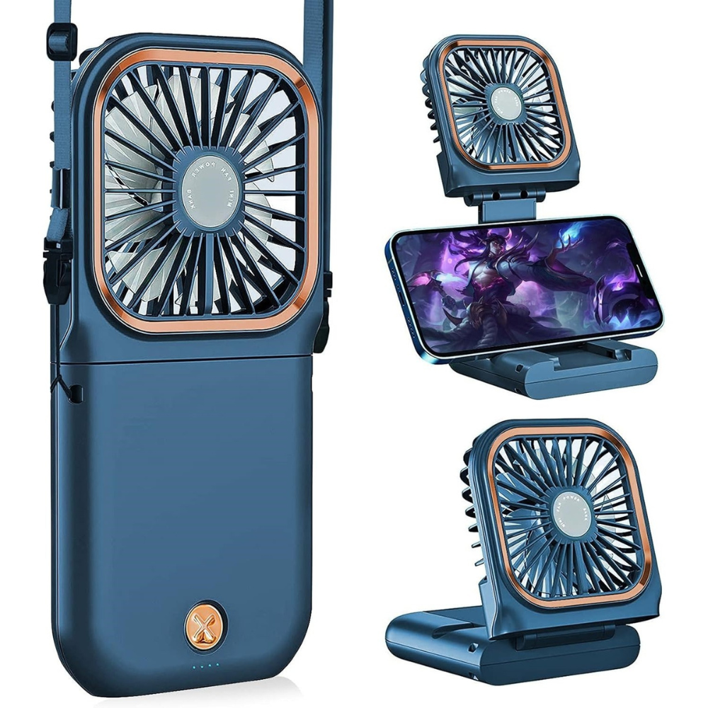 Mini Ventilator Portabil, 3 Viteze, 3000mAh, Suport Telefon, Pliabil, Incarcare USB