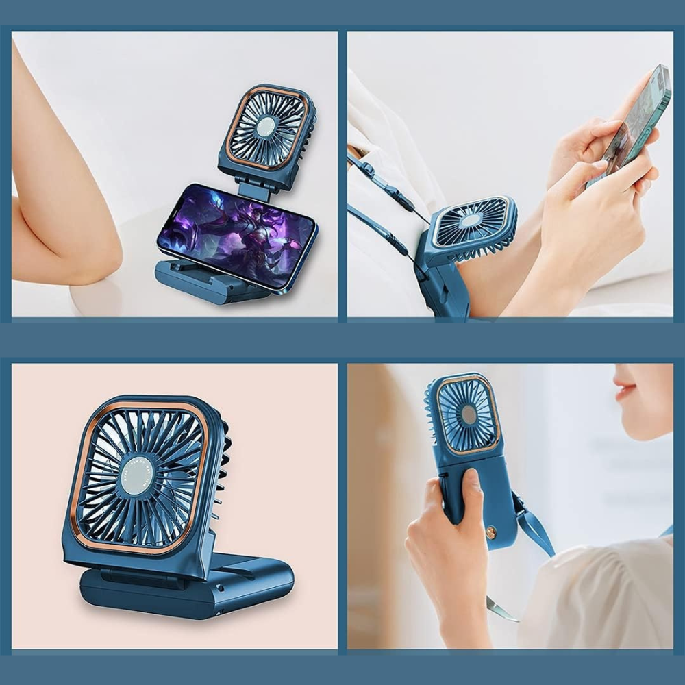 Mini Ventilator Portabil, 3 Viteze, 3000mAh, Suport Telefon, Pliabil, Incarcare USB