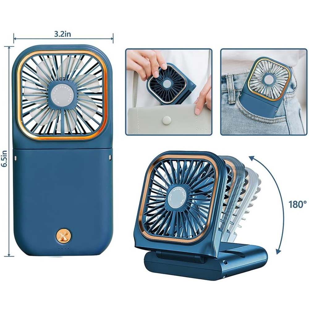 Mini Ventilator Portabil, 3 Viteze, 3000mAh, Suport Telefon, Pliabil, Incarcare USB