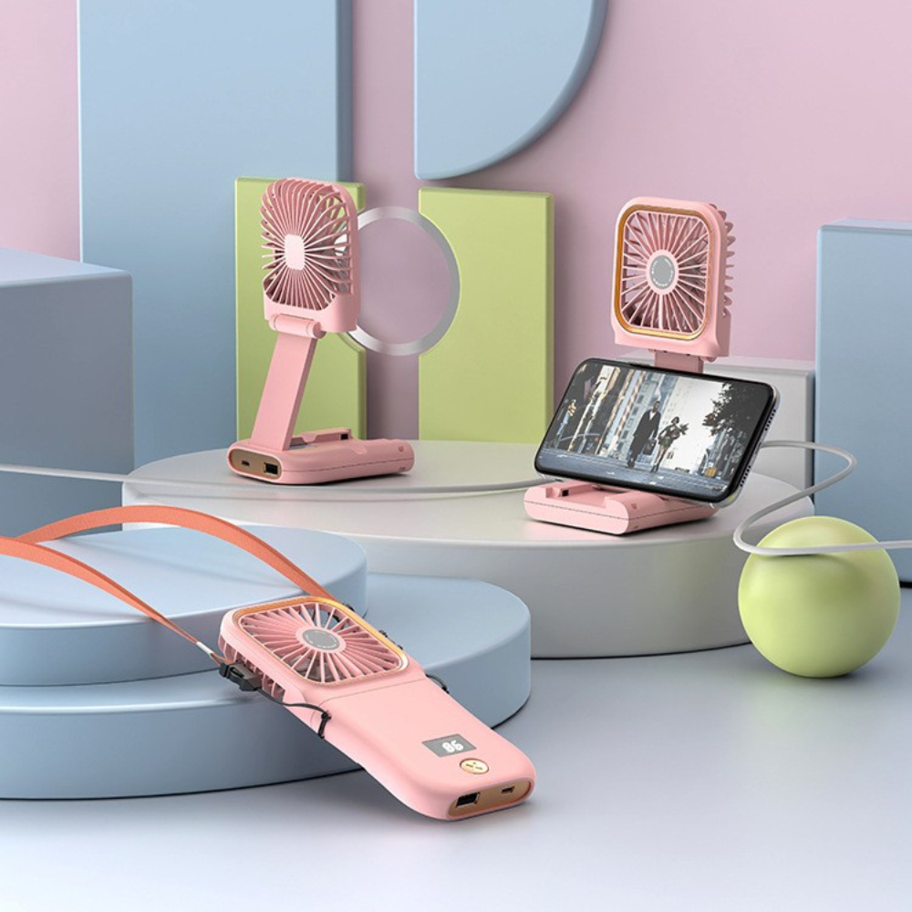 Mini Ventilator Portabil, 3 Viteze, 3000mAh, Suport Telefon, Pliabil, Incarcare USB