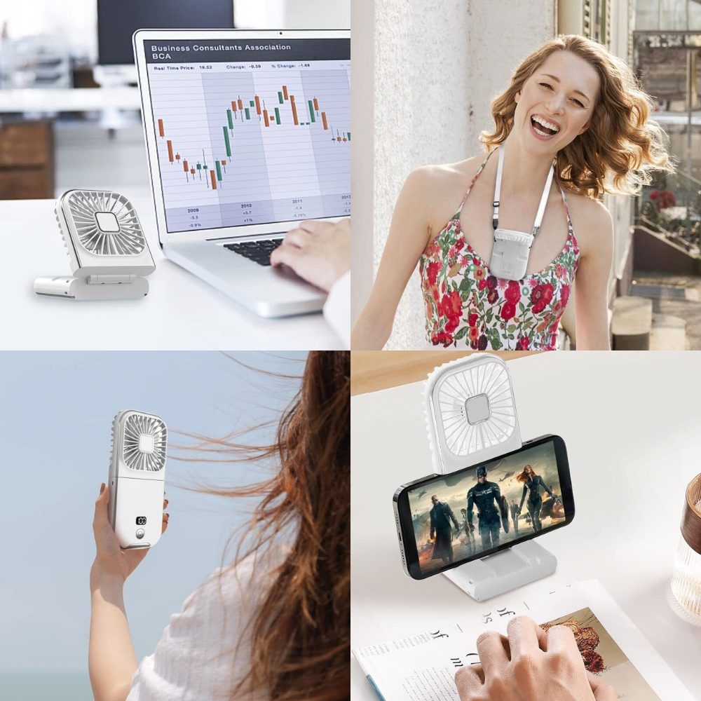 Mini Ventilator Portabil, 3 Viteze, 3000mAh, Suport Telefon, Pliabil, Incarcare USB