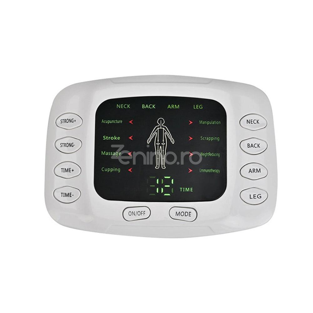 Electrostimulator Muscular, 8 Tipuri de Masaj, 4 Electrozi, Reglarea Intensitatii, Ecran LCD, Tonifiaza, Reduce Durerile, Alb