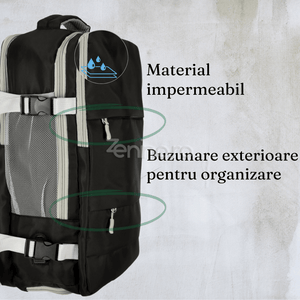 Rucsac de Calatorie, 3-4 Compartimente, Material Impermeabil, Buzunare Suplimentare, Expandabil la 36 L, din Poliester, Verde, Negru, Gri