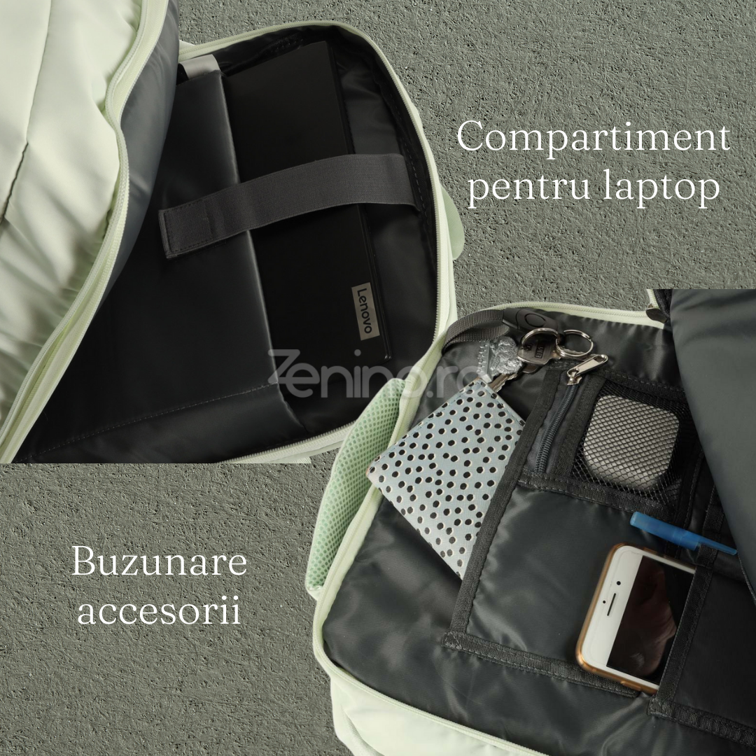 Rucsac de Calatorie, 3-4 Compartimente, Material Impermeabil, Buzunare Suplimentare, Expandabil la 36 L, din Poliester, Verde, Negru, Gri