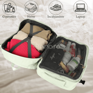 Rucsac de Calatorie, 3-4 Compartimente, Material Impermeabil, Buzunare Suplimentare, Expandabil la 36 L, din Poliester, Verde, Negru, Gri