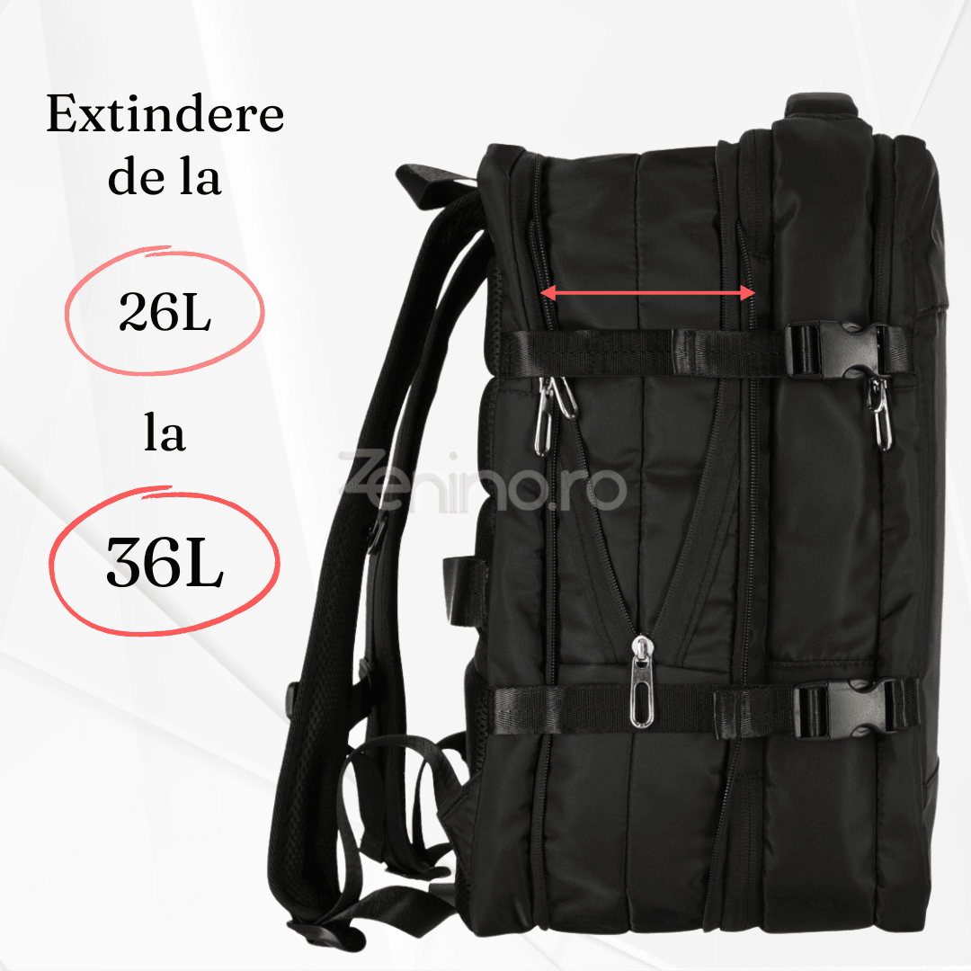 Rucsac de Calatorie, 3-4 Compartimente, Material Impermeabil, Buzunare Suplimentare, Expandabil la 36 L, din Poliester, Verde, Negru, Gri