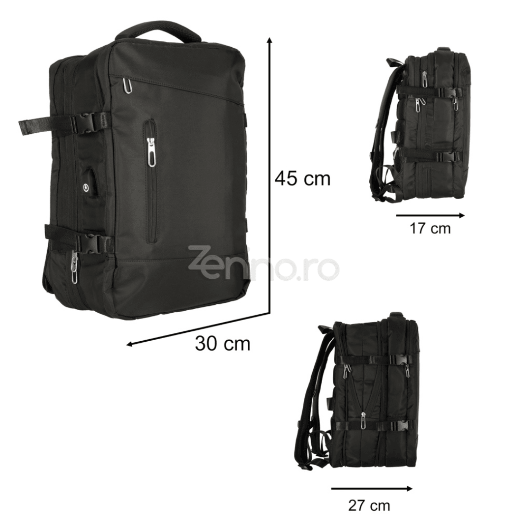 Rucsac de Calatorie, 3-4 Compartimente, Material Impermeabil, Buzunare Suplimentare, Expandabil la 36 L, din Poliester, Verde, Negru, Gri