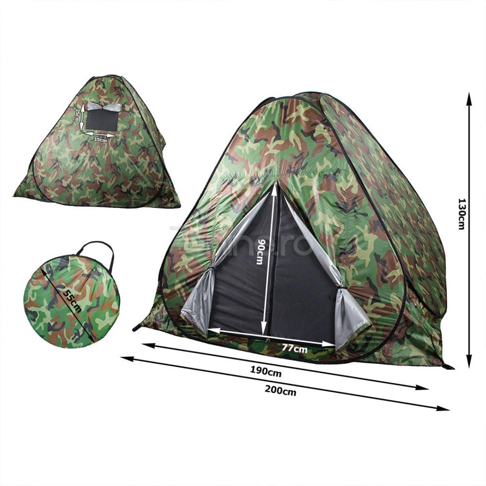 Cort Camping Instant - Capacitate 3-4 Persoane, 200x200cm, Impermeabil, Husa Inclusa, Camuflaj Army