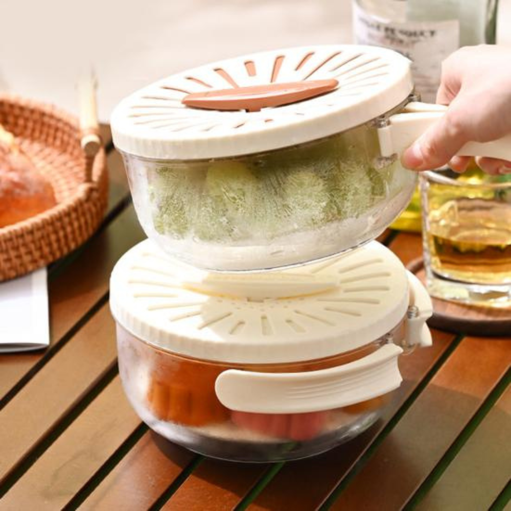 Uscator Legume 2in1, Scurgere Rapida, Cutie Depozitare, cu Maner, Crem