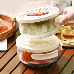 Uscator Legume 2in1, Scurgere Rapida, Cutie Depozitare, cu Maner, Crem