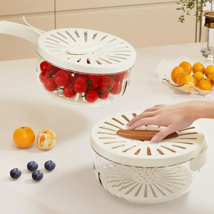 Uscator Legume 2in1, Scurgere Rapida, Cutie Depozitare, cu Maner, Crem