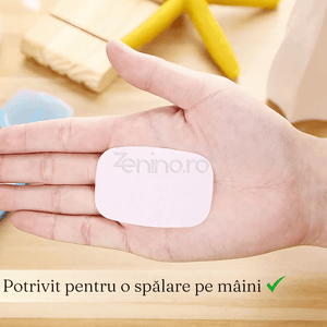 Set 20 Foite de Sapun, Mini Cutie Inclusa, de Unica Folosinta, Perfect pentru Calatorii, Biodegradabil, Dimensiuni Compacte, 7x4.6cm