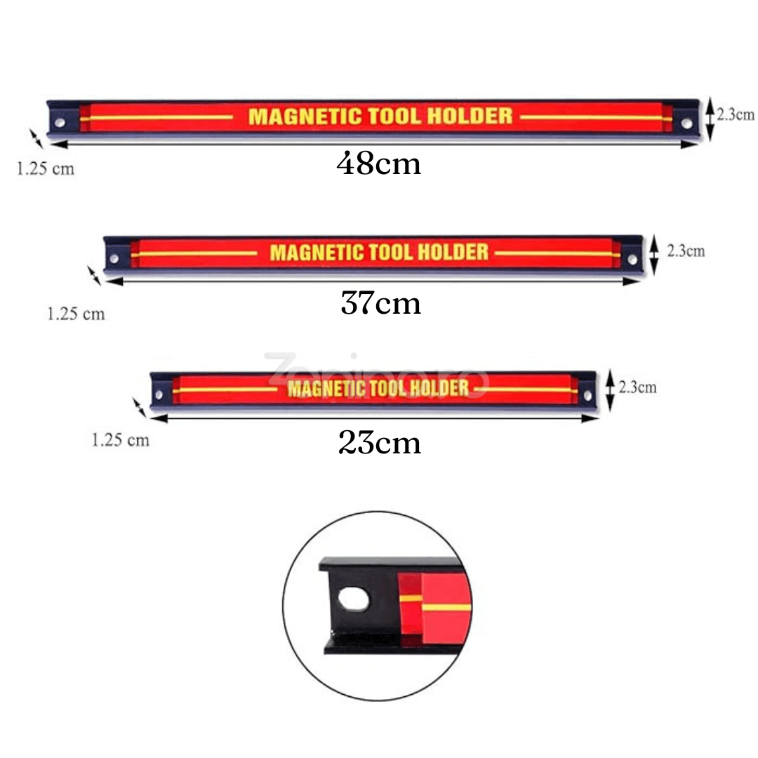 Set 3 Benzi Magnetice, Organizare Scule, Prindere pe Perete, Kit Montare, Dimensiuni 23, 37, 48cm, Rosu