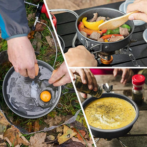 Set Camping de Gatit, 18 Piese, Suprafata Anti-Aderenta, Accesorii Incluse, Otel Inoxidabil