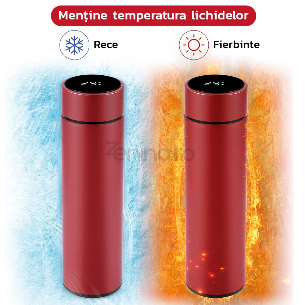 Termos Inteligent - Afisaj LED pentru Temperatura, Senzor TouchScreen, Capacitate 500ml, Otel Inoxidabil