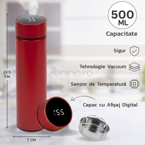 Termos Inteligent - Afisaj LED pentru Temperatura, Senzor TouchScreen, Capacitate 500ml, Otel Inoxidabil