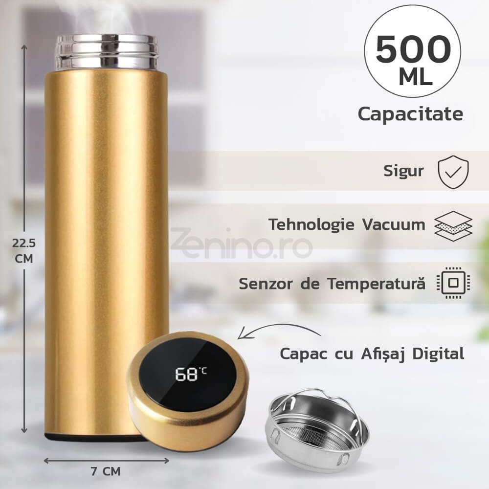 Termos Inteligent - Afisaj LED pentru Temperatura, Senzor TouchScreen, Capacitate 500ml, Otel Inoxidabil