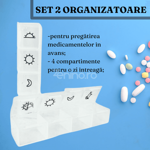 Set 2 Organizatoare Medicamente, 4 Compartimente, pentru Etapele Zilei, din Plastic, Transparent