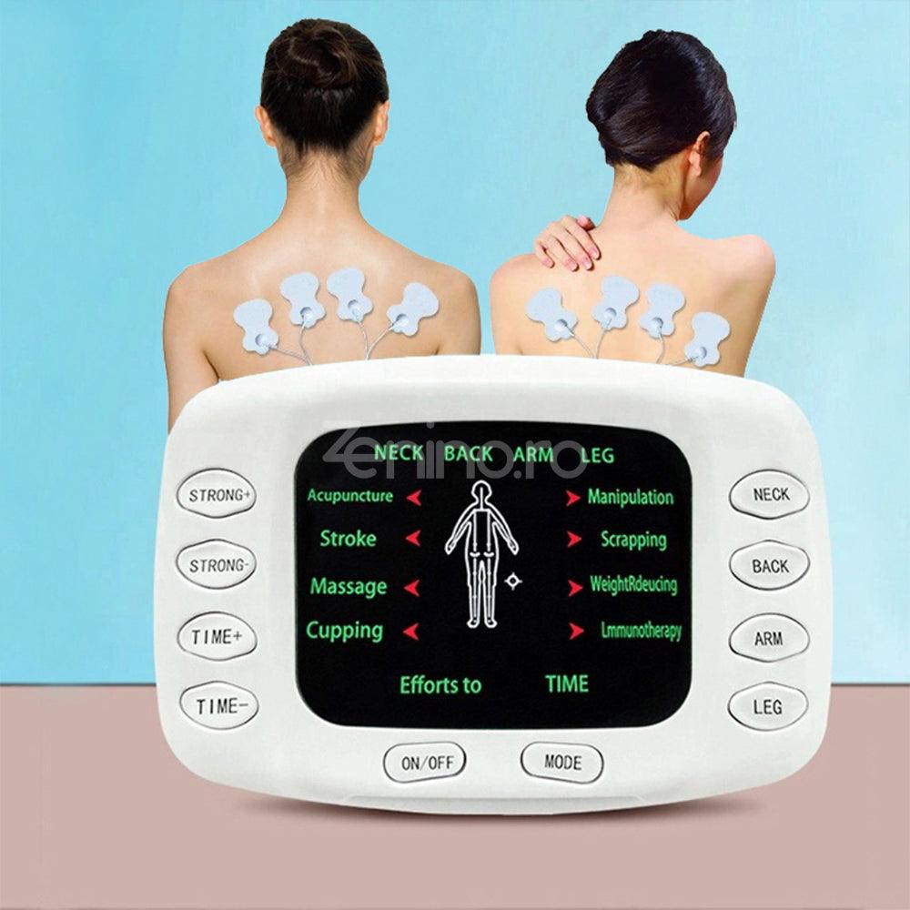 Electrostimulator Muscular, 8 Tipuri de Masaj, 4 Electrozi, Reglarea Intensitatii, Ecran LCD, Tonifiaza, Reduce Durerile, Alb