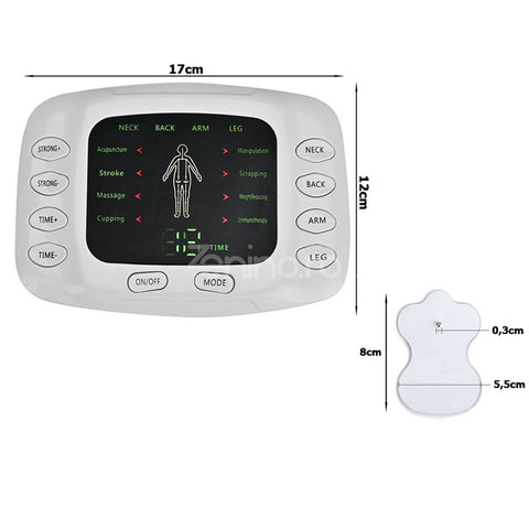 Electrostimulator Muscular, 8 Tipuri de Masaj, 4 Electrozi, Reglarea Intensitatii, Ecran LCD, Tonifiaza, Reduce Durerile, Alb