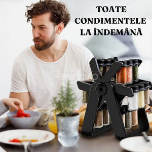 Въртяща се поставка за подправки, 18 бутилки по 100 мл, лесна за сглобяване, черна