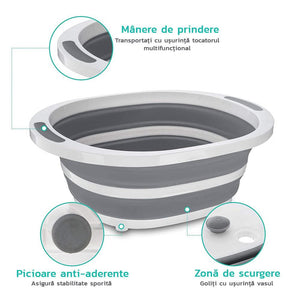 Tocator Multifunctional 3in1, Vas de Spalat/Depozitat, Capacitate 5L, Zona de Scurgere, Pliabil, Picioare Anti-Aderente, Cos Fructe si Legume, Alb/Gri