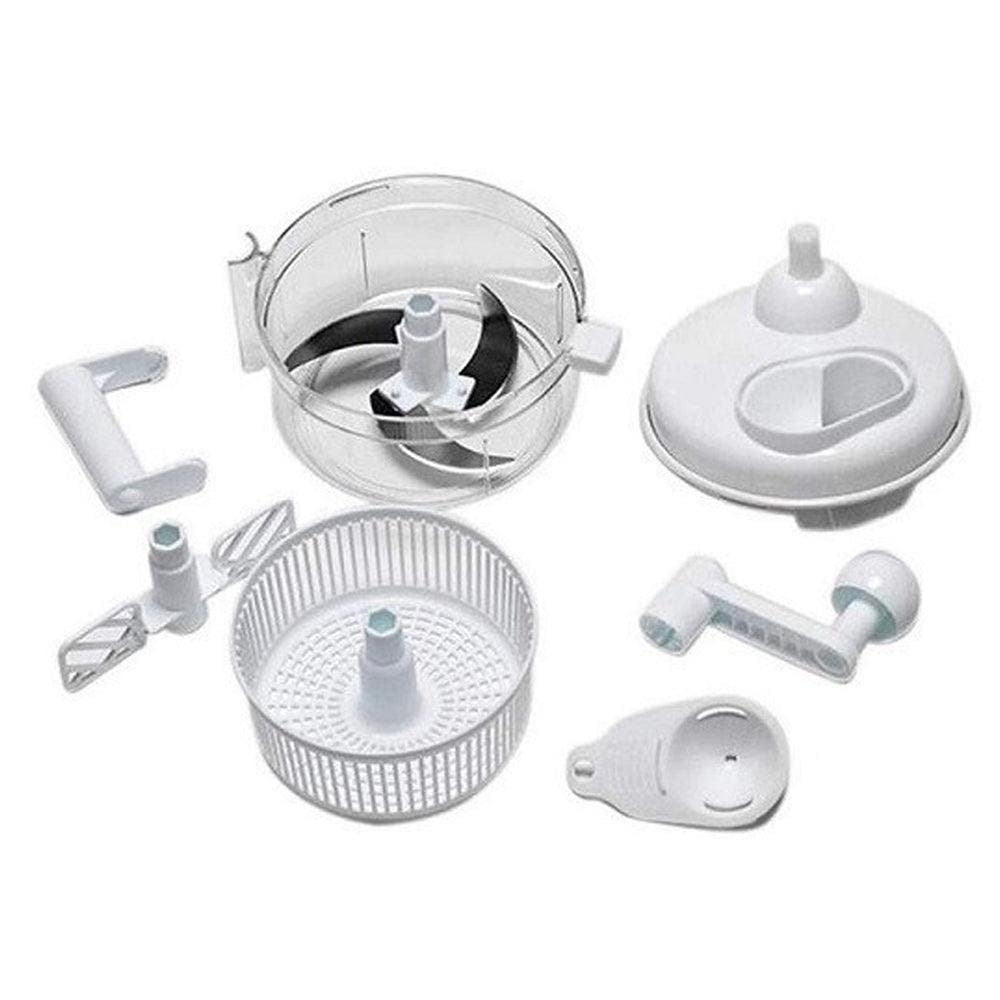 Multifunctional Salad Dryer, Manual Model, 3 Stainless Steel Blades, Vegetable Chopping, Composition Mixing, White