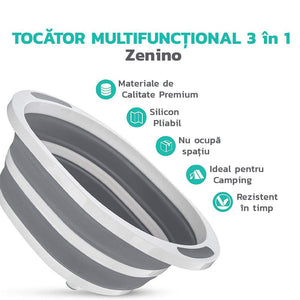 Tocator Multifunctional 3in1, Vas de Spalat/Depozitat, Capacitate 5L, Zona de Scurgere, Pliabil, Picioare Anti-Aderente, Cos Fructe si Legume, Alb/Gri