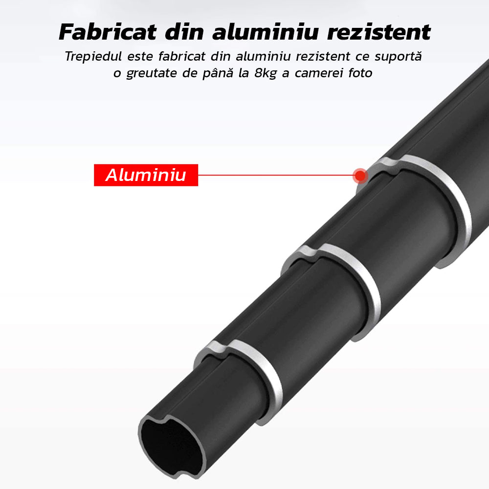 Trepied Foto/Video Profesional - 2 Moduri de Utilizare, Monopied, Greutate Max 8GK, Rotatie 360°, Ajustabil, Aluminiu, 47-171.5cm, Negru