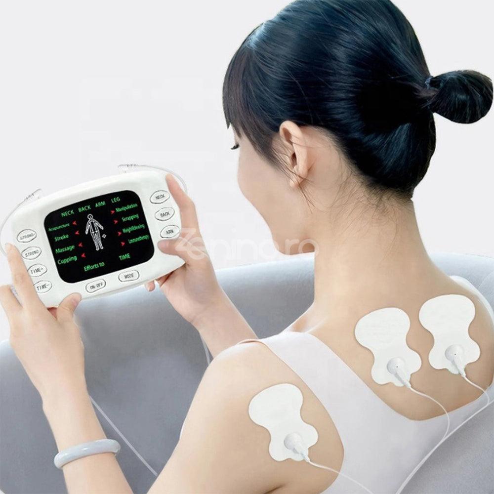 Electrostimulator Muscular, 8 Tipuri de Masaj, 4 Electrozi, Reglarea Intensitatii, Ecran LCD, Tonifiaza, Reduce Durerile, Alb