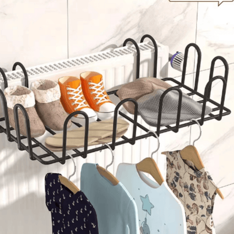 Clothes Drying Rack, 8 Shoe Spaces, with Hangers, Compact Model, Metal, Black