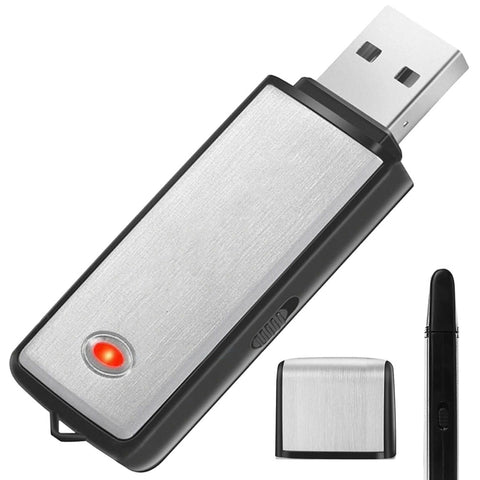 Reportofon Spion USB Stick Zenino - 8GB, 2 in 1, Functie Stocare si Salvare Date, Autonomie 16 Ore, Indicator LED, 192kbps, 6.5cm x 2cm x 0.8cm, Gri