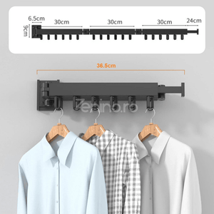 Suport Uscare Haine, Model Telescopic, 2-3 Tije, Agatatori Umerase, Pliabil, Metalic, Fixare in Perete, Negru