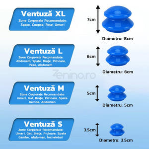Set of 4 Massage Cupping Cups, Therapeutic, Anti-Cellulite, Relaxation, Soft Silicone, Transparent/Blue