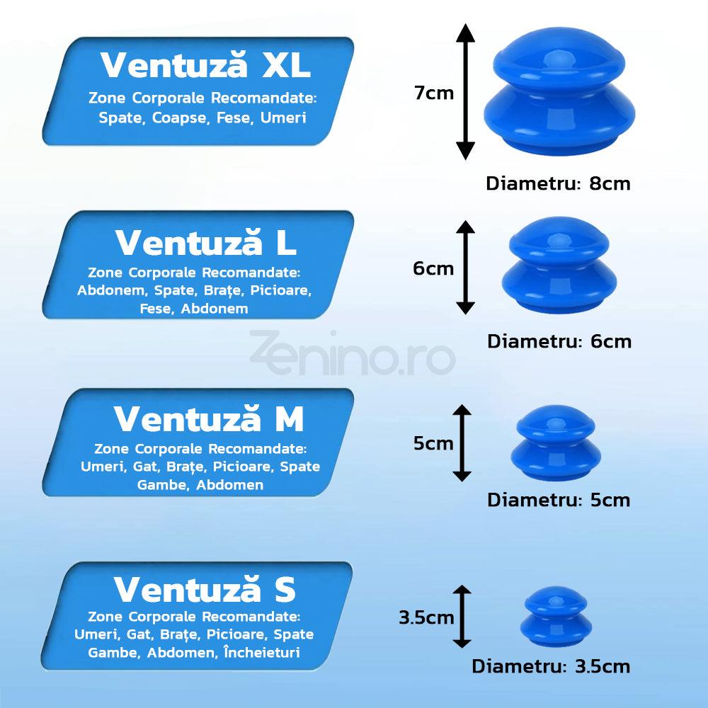 Set 4 Ventuze de Masaj, Terapeutice, Anticelulita, Relaxare, Silicon Moale, Transparent/Albastru