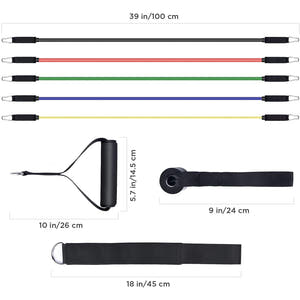 Training Set, Expander with 11 Accessories, 5 Elastic Bands, 2 Handles, 2 Leg Straps, Door Anchor, Bag, Fitness, Black